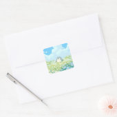 Cute Penguin in Blue Spring Meadow Vierkante Sticker (Envelop)
