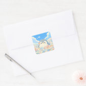 Cute Penguin in Colorful Spring Meadow Vierkante Sticker (Envelop)