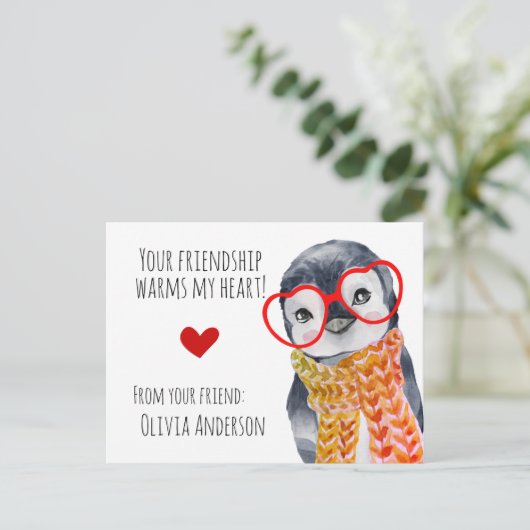 Cute Penguin in Glasses Kinder Vrienden Valentijns Briefkaart (Staand voorkant)
