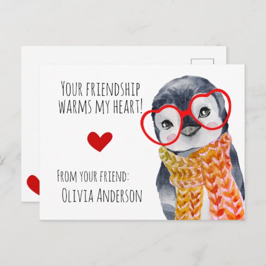 Cute Penguin in Glasses Kinder Vrienden Valentijns Briefkaart (Voorkant / Achterkant)
