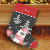 Cute Penguin in Santa Claus Pet Red en Black Kleine Kerstsok
