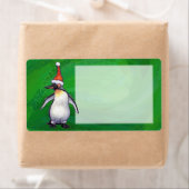 Cute Penguin in Santa Hat over Green Etiket (Insitu)