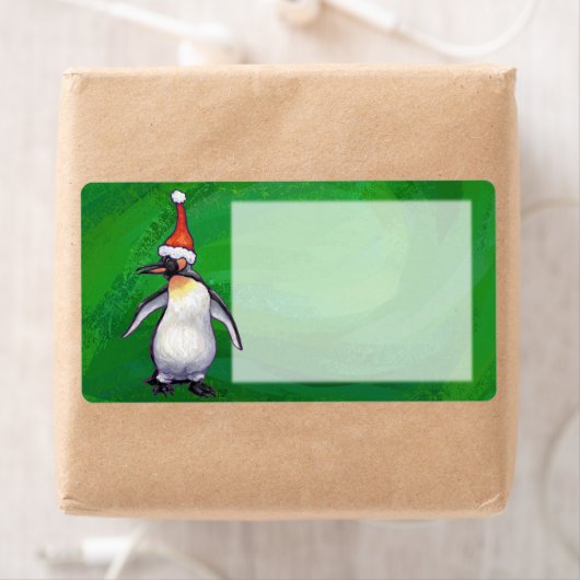 Cute Penguin in Santa Hat over Green Etiket (Insitu)