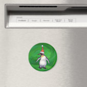Cute Penguin in Santa Hat over Green Magneet (Insitu (Vaatwasser))