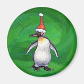 Cute Penguin in Santa Hat over Green Magneet (Voorkant)