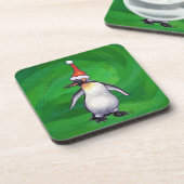 Cute Penguin in Santa Hat over Green Onderzetter (Linkerzijde)