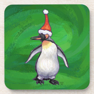 Cute Penguin in Santa Hat over Green Onderzetter