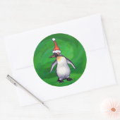 Cute Penguin in Santa Hat over Green Ronde Sticker (Envelop)