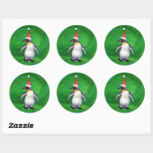Cute Penguin in Santa Hat over Green Ronde Sticker (Vel)