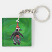 Cute Penguin in Santa Hat over Green Sleutelhanger (Achterkant)