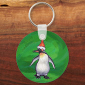 Cute Penguin in Santa Hat over Green Sleutelhanger (Voorkant)
