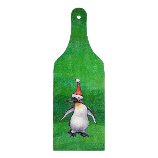 Cute Penguin in Santa Hat over Green Snijplank (Voorkant)