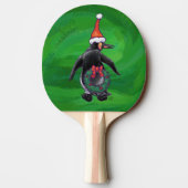 Cute Penguin in Santa Hat over Green Tafeltennisbatje (Achterkant)
