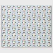 Cute Penguin in Scarf Blue en Green Gift Wrap Cadeaupapier (Vlak)