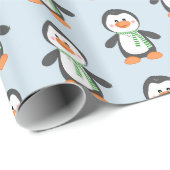Cute Penguin in Scarf Blue en Green Gift Wrap Cadeaupapier (Rol Hoek)