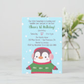 Cute Penguin in Sweater Birthday Party Kaart (Staand voorkant)