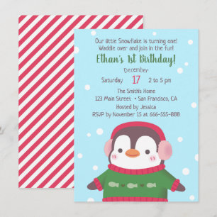 Cute Penguin in Sweater Birthday Party Kaart