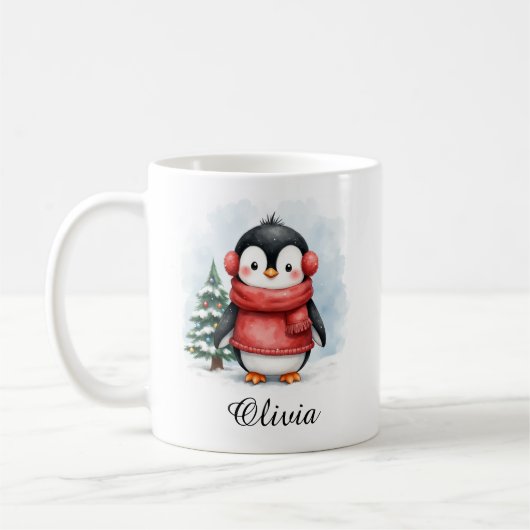Cute Penguin in Sweater Custom Name Mug Koffiemok (Links)