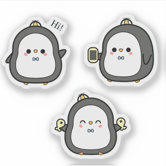 Cute Penguin Kawaii Sticker Set (Voorkant)