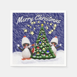 Cute Penguin kerstboomsneeuwscène Sjabloon Servetten