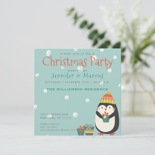 Cute Penguin | Kerstfeest Kaart (Staand voorkant)