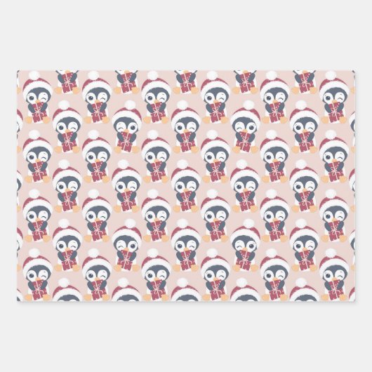 Cute Penguin Kerstfeestdag Inpakpapier Vel (Voorkant 3)