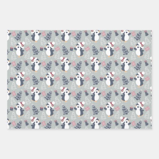 Cute Penguin Kerstfeestdag Inpakpapier Vel (Voorkant)