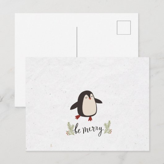 Cute Penguin Kerstmis Aankondigingskaart (Voorkant / Achterkant)
