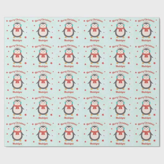 Cute Penguin Kerstmis Aqua Snow Specialized Cadeaupapier (Vlak)