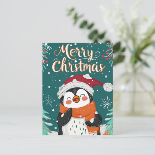 Cute Penguin Kerstmis Briefkaart (Staand voorkant)