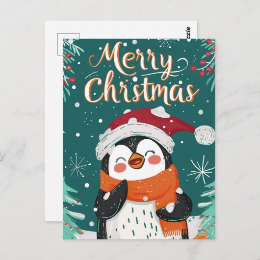 Cute Penguin Kerstmis Briefkaart (Voorkant / Achterkant)