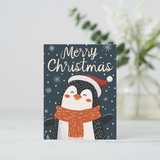 Cute Penguin Kerstmis Briefkaart (Staand voorkant)