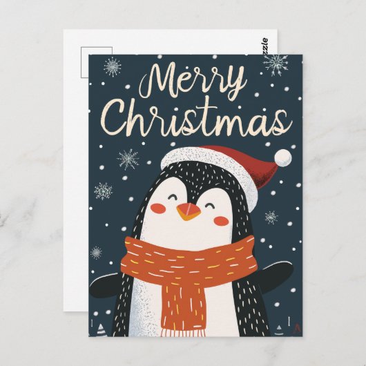 Cute Penguin Kerstmis Briefkaart (Voorkant / Achterkant)