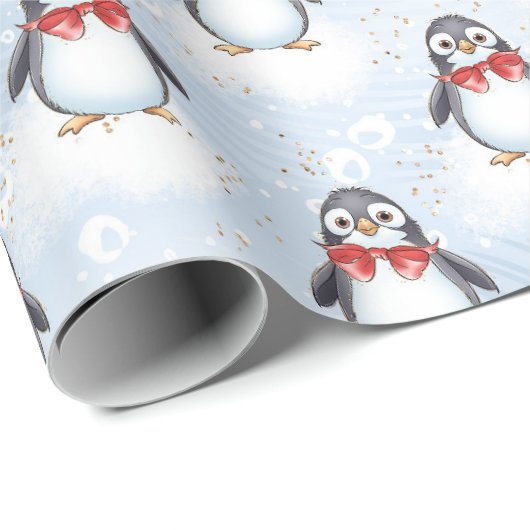 Cute Penguin Kerstmis Cadeaupapier (Rol Hoek)