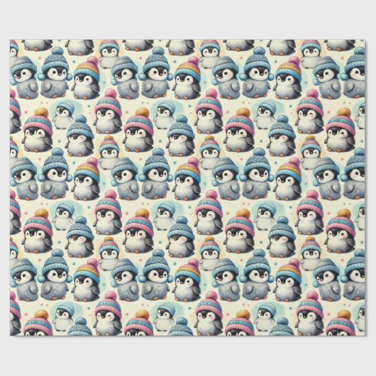 Cute Penguin Kerstmis Cadeaupapier (Vlak)