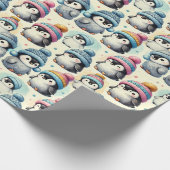 Cute Penguin Kerstmis Cadeaupapier (Hoek)