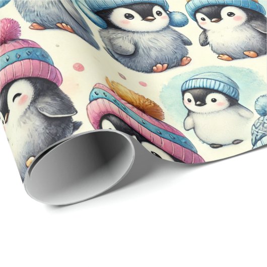 Cute Penguin Kerstmis Cadeaupapier (Rol Hoek)
