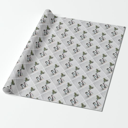Cute Penguin Kerstmis Cadeaupapier (Uitgerold)