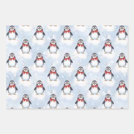 Cute Penguin Kerstmis Inpakpapier Vel (Voorkant)