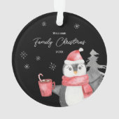 Cute Penguin Kerstmis met familienaam en Jaar Ornament (achterkant)