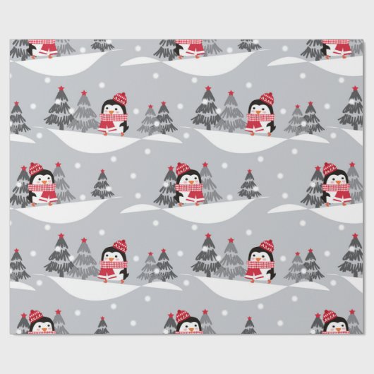 Cute Penguin-kerstpatroon Cadeaupapier (Vlak)