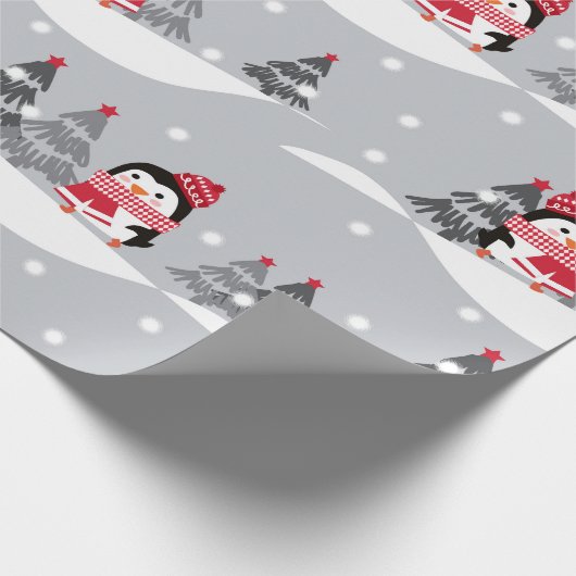 Cute Penguin-kerstpatroon Cadeaupapier (Hoek)
