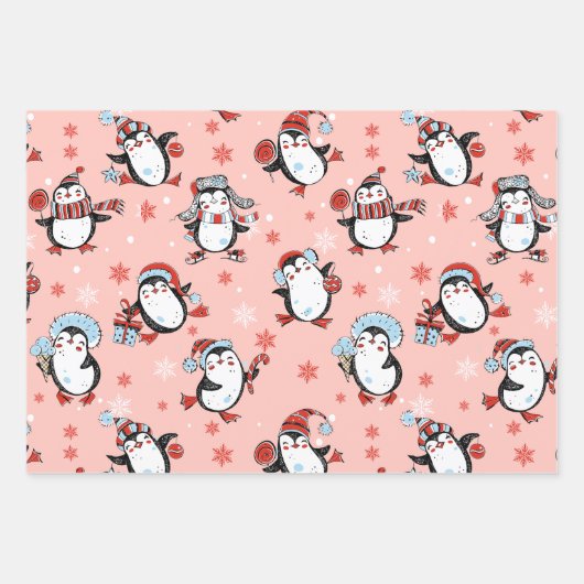 Cute Penguin-kerstpatroon Inpakpapier Vel (Voorkant 2)