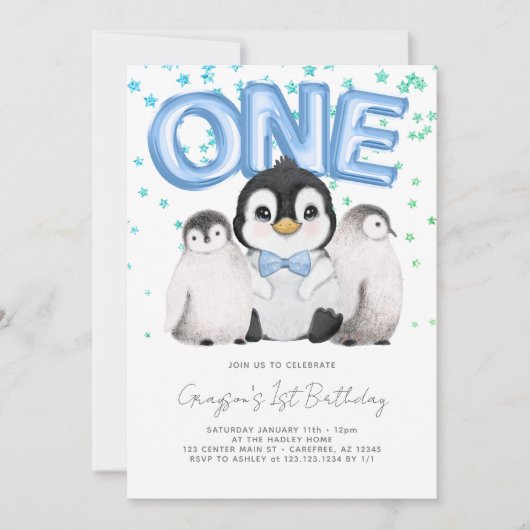 Cute Penguin Kinder Eerste Eerste Eerste Verjaarda Kaart (Voorkant)