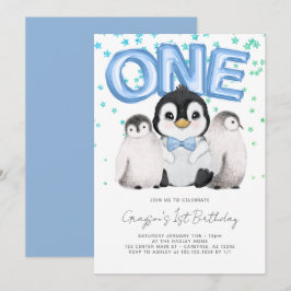 Cute Penguin Kinder Eerste Eerste Eerste Verjaarda Kaart