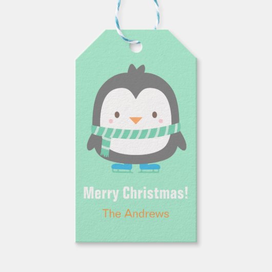 Cute Penguin Kinder kerstdecor Stickers Cadeaulabel (Voorkant)