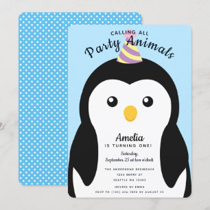 Cute Penguin Kinderen First Birthday Kaart