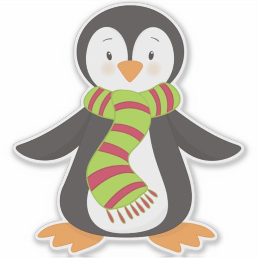 Cute Penguin, Little Penguin, Penguin met Scarf Sticker (Voorkant)