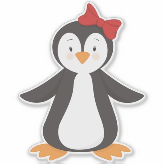 Cute Penguin, Little Penguin, Penguin with Bow Sticker (Voorkant)