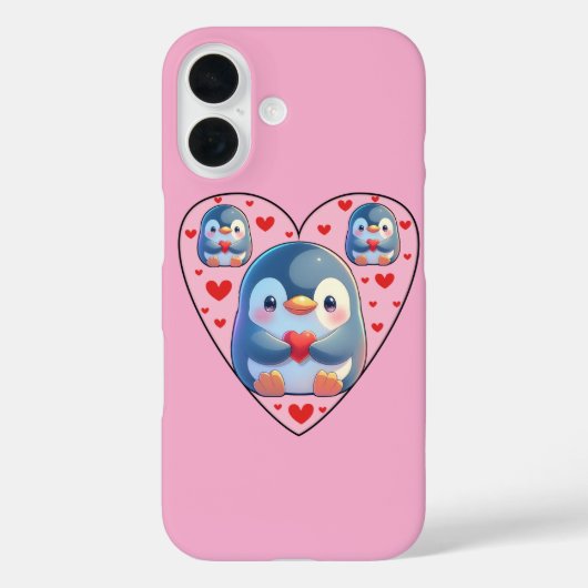 Cute Penguin Love Heart iPhone 16 Case (Achterkant)